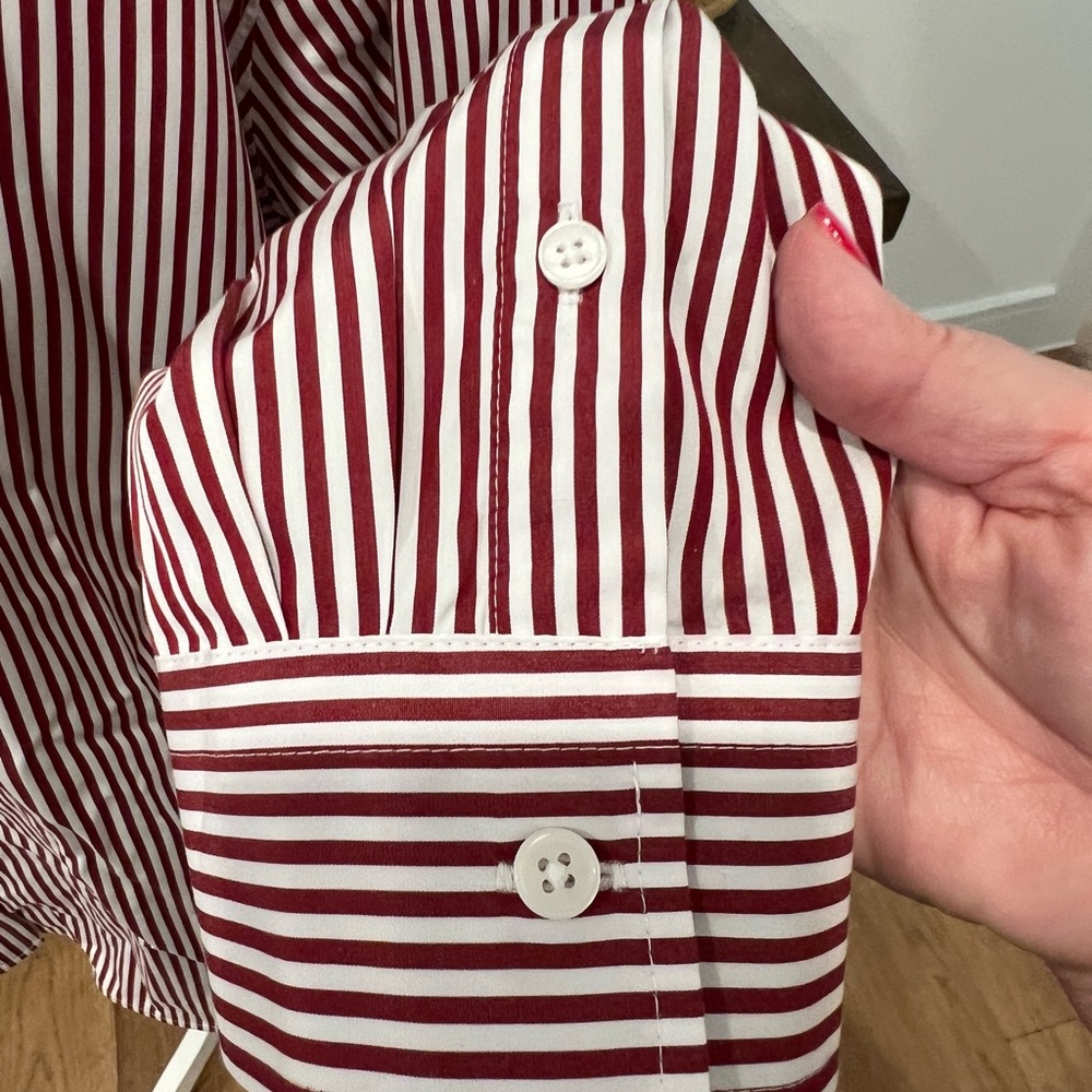 NWOT Spanx Poplin Oversized Long Sleeve Button Down - Burgundy/White Stripe - XL - Picture 5 of 6
